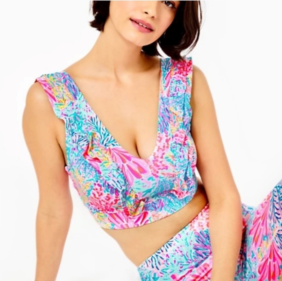 Lilly pulitzer sucre Ruffle Sports Bra Medium (crop top/ workout top) New! - Picture 12 of 13